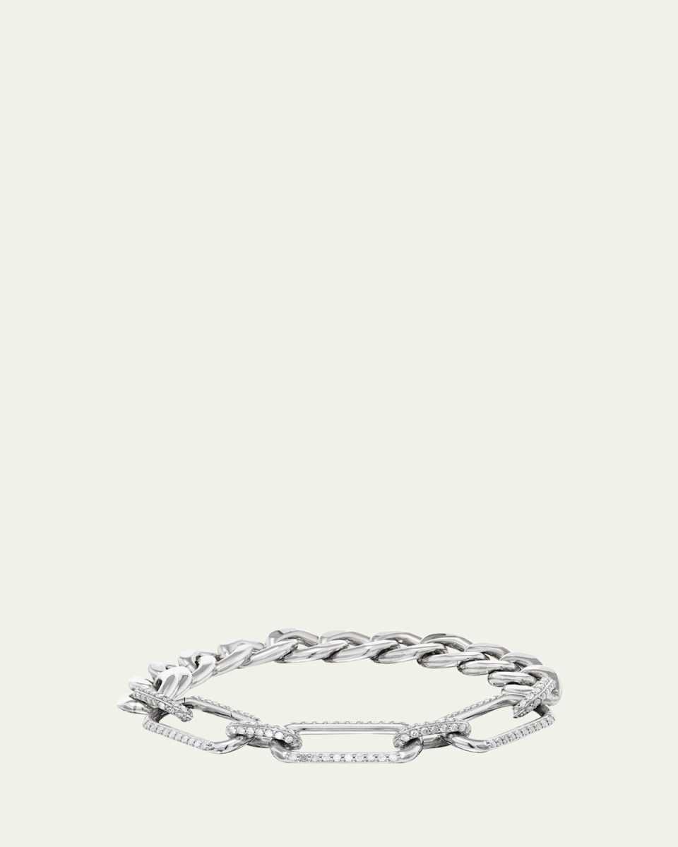 Pave Diamond Oval Link Bracelet with Chunky Curb Cha